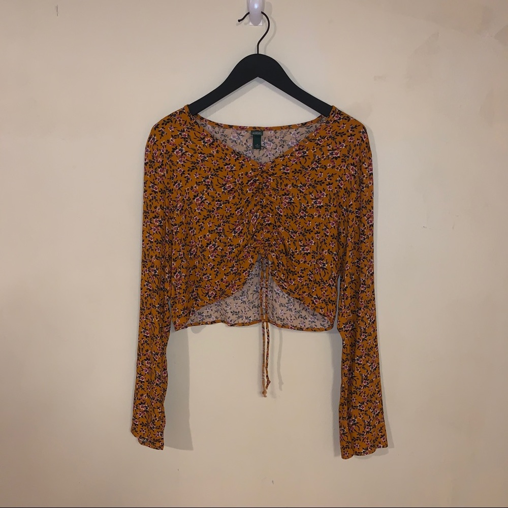 Yellow crop top with flowers